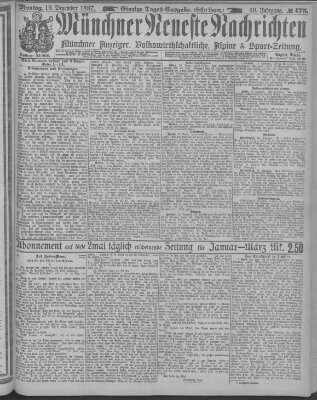 Münchner neueste Nachrichten Montag 19. Dezember 1887