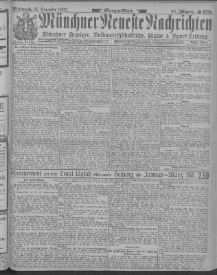 Münchner neueste Nachrichten Mittwoch 21. Dezember 1887