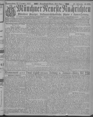 Münchner neueste Nachrichten Donnerstag 22. Dezember 1887