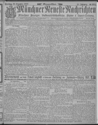 Münchner neueste Nachrichten Freitag 30. Dezember 1887