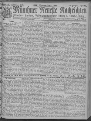 Münchner neueste Nachrichten Mittwoch 12. Oktober 1887