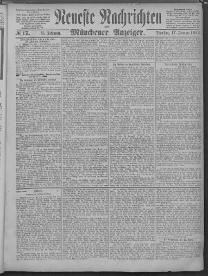 Neueste Nachrichten und Münchener Anzeiger (Münchner neueste Nachrichten) Dienstag 17. Januar 1882