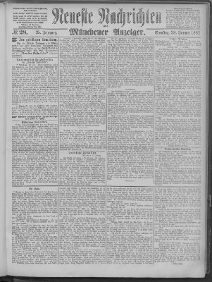 Neueste Nachrichten und Münchener Anzeiger (Münchner neueste Nachrichten) Samstag 28. Januar 1882