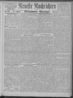 Neueste Nachrichten und Münchener Anzeiger (Münchner neueste Nachrichten) Donnerstag 9. Februar 1882