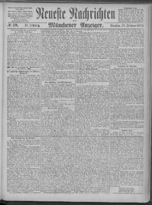 Neueste Nachrichten und Münchener Anzeiger (Münchner neueste Nachrichten) Samstag 18. Februar 1882