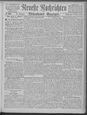 Neueste Nachrichten und Münchener Anzeiger (Münchner neueste Nachrichten) Mittwoch 1. März 1882