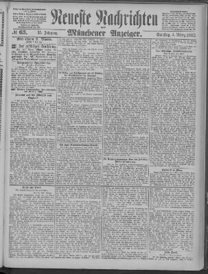 Neueste Nachrichten und Münchener Anzeiger (Münchner neueste Nachrichten) Samstag 4. März 1882