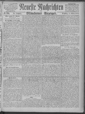 Neueste Nachrichten und Münchener Anzeiger (Münchner neueste Nachrichten) Samstag 11. März 1882