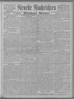 Neueste Nachrichten und Münchener Anzeiger (Münchner neueste Nachrichten) Freitag 21. April 1882