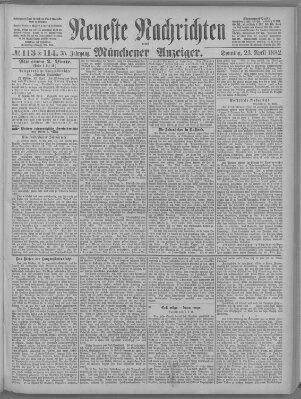 Neueste Nachrichten und Münchener Anzeiger (Münchner neueste Nachrichten) Sonntag 23. April 1882