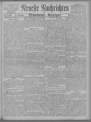 Neueste Nachrichten und Münchener Anzeiger (Münchner neueste Nachrichten) Samstag 20. Mai 1882