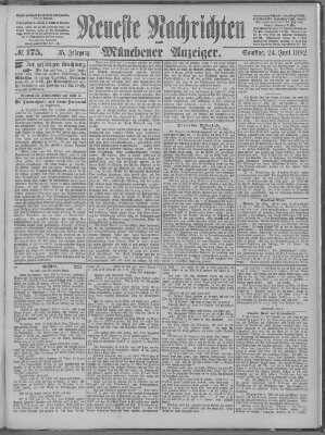 Neueste Nachrichten und Münchener Anzeiger (Münchner neueste Nachrichten) Samstag 24. Juni 1882