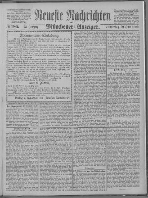 Neueste Nachrichten und Münchener Anzeiger (Münchner neueste Nachrichten) Donnerstag 29. Juni 1882