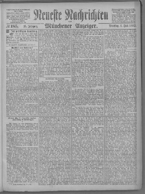 Neueste Nachrichten und Münchener Anzeiger (Münchner neueste Nachrichten) Dienstag 4. Juli 1882