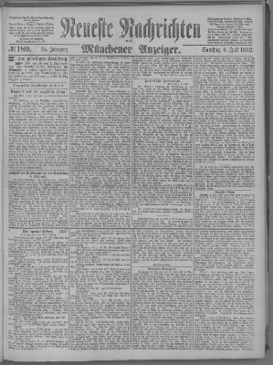 Neueste Nachrichten und Münchener Anzeiger (Münchner neueste Nachrichten) Samstag 8. Juli 1882