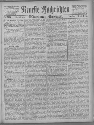 Neueste Nachrichten und Münchener Anzeiger (Münchner neueste Nachrichten) Dienstag 1. August 1882