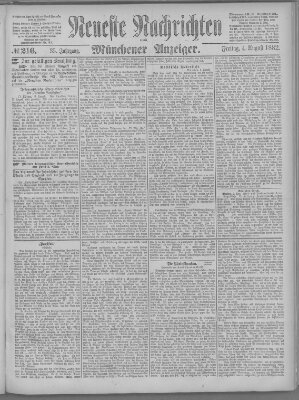 Neueste Nachrichten und Münchener Anzeiger (Münchner neueste Nachrichten) Freitag 4. August 1882