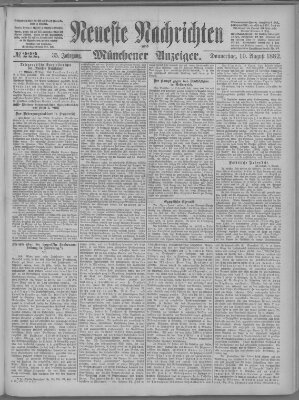 Neueste Nachrichten und Münchener Anzeiger (Münchner neueste Nachrichten) Donnerstag 10. August 1882