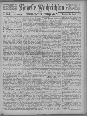 Neueste Nachrichten und Münchener Anzeiger (Münchner neueste Nachrichten) Dienstag 22. August 1882