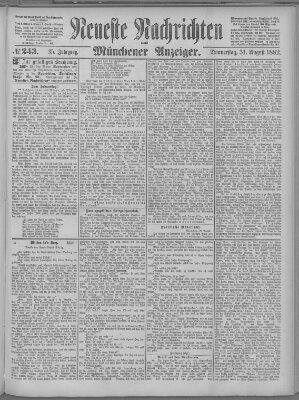 Neueste Nachrichten und Münchener Anzeiger (Münchner neueste Nachrichten) Donnerstag 31. August 1882