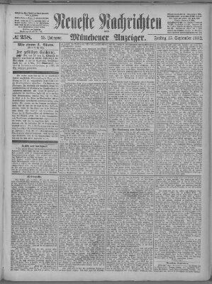 Neueste Nachrichten und Münchener Anzeiger (Münchner neueste Nachrichten) Freitag 15. September 1882