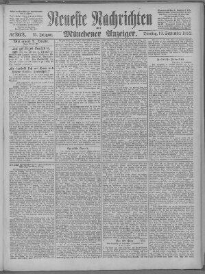 Neueste Nachrichten und Münchener Anzeiger (Münchner neueste Nachrichten) Dienstag 19. September 1882