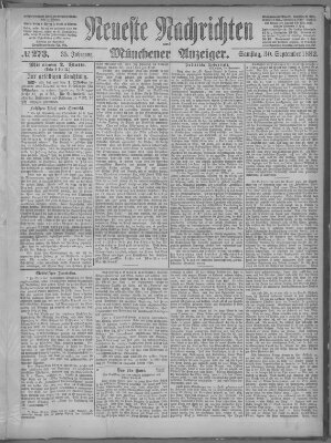 Neueste Nachrichten und Münchener Anzeiger (Münchner neueste Nachrichten) Samstag 30. September 1882