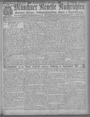 Münchner neueste Nachrichten Donnerstag 25. August 1887