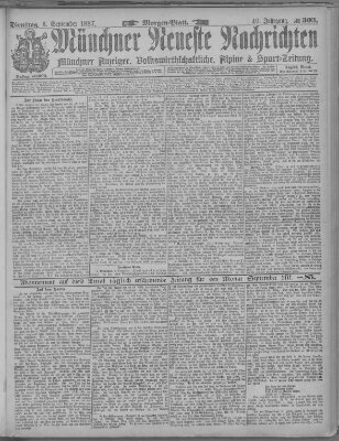 Münchner neueste Nachrichten Dienstag 6. September 1887