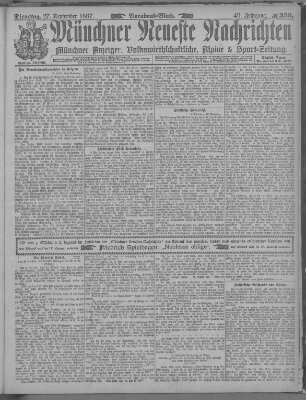 Münchner neueste Nachrichten Dienstag 27. September 1887