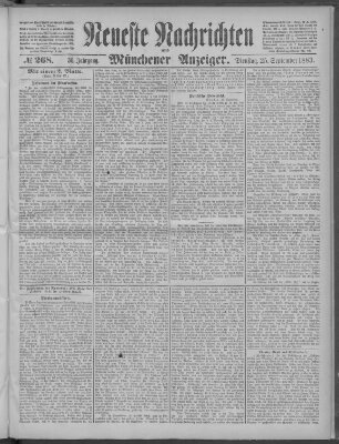 Neueste Nachrichten und Münchener Anzeiger (Münchner neueste Nachrichten) Dienstag 25. September 1883