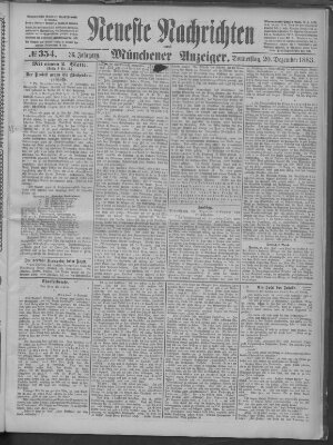 Neueste Nachrichten und Münchener Anzeiger (Münchner neueste Nachrichten) Donnerstag 20. Dezember 1883