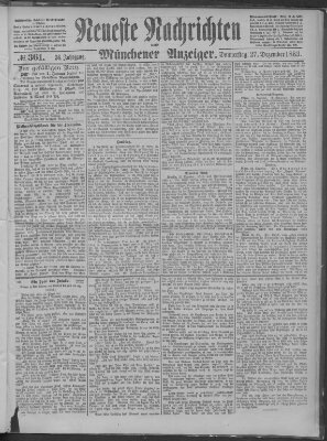 Neueste Nachrichten und Münchener Anzeiger (Münchner neueste Nachrichten) Donnerstag 27. Dezember 1883