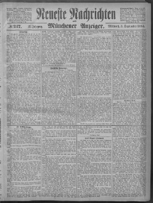 Neueste Nachrichten und Münchener Anzeiger (Münchner neueste Nachrichten) Mittwoch 3. September 1884