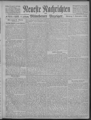 Neueste Nachrichten und Münchener Anzeiger (Münchner neueste Nachrichten) Sonntag 7. September 1884