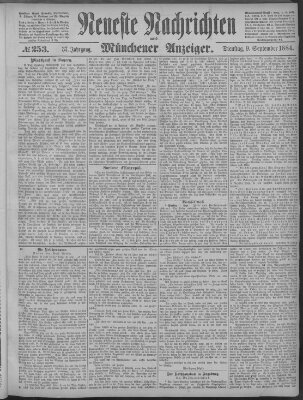 Neueste Nachrichten und Münchener Anzeiger (Münchner neueste Nachrichten) Dienstag 9. September 1884