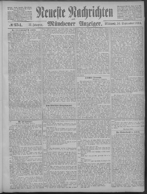 Neueste Nachrichten und Münchener Anzeiger (Münchner neueste Nachrichten) Mittwoch 10. September 1884