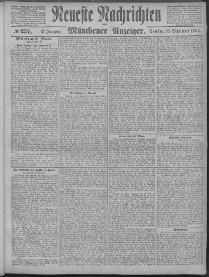 Neueste Nachrichten und Münchener Anzeiger (Münchner neueste Nachrichten) Samstag 13. September 1884