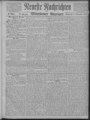 Neueste Nachrichten und Münchener Anzeiger (Münchner neueste Nachrichten) Mittwoch 17. September 1884