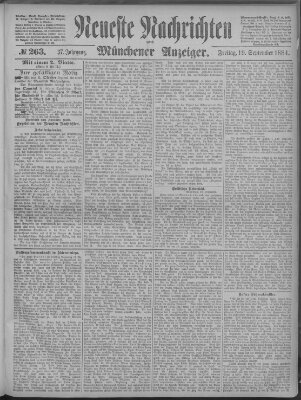 Neueste Nachrichten und Münchener Anzeiger (Münchner neueste Nachrichten) Freitag 19. September 1884