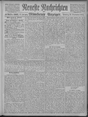 Neueste Nachrichten und Münchener Anzeiger (Münchner neueste Nachrichten) Sonntag 21. September 1884