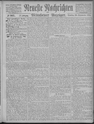 Neueste Nachrichten und Münchener Anzeiger (Münchner neueste Nachrichten) Dienstag 23. September 1884