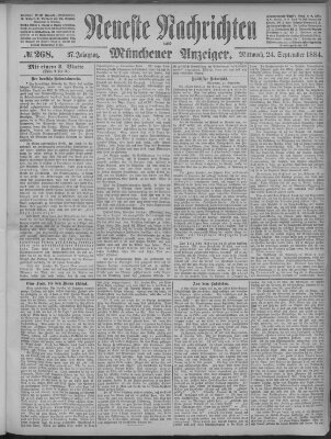 Neueste Nachrichten und Münchener Anzeiger (Münchner neueste Nachrichten) Mittwoch 24. September 1884