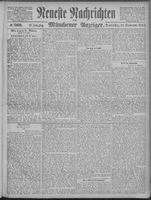 Neueste Nachrichten und Münchener Anzeiger (Münchner neueste Nachrichten) Donnerstag 25. September 1884