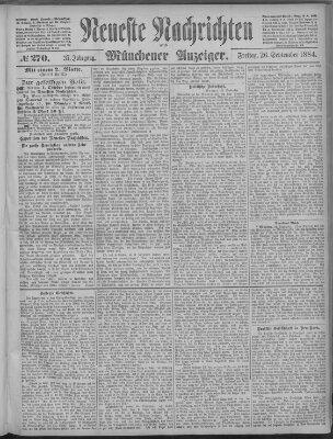 Neueste Nachrichten und Münchener Anzeiger (Münchner neueste Nachrichten) Freitag 26. September 1884