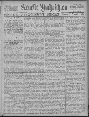 Neueste Nachrichten und Münchener Anzeiger (Münchner neueste Nachrichten) Sonntag 28. September 1884