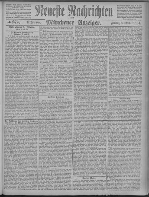 Neueste Nachrichten und Münchener Anzeiger (Münchner neueste Nachrichten) Freitag 3. Oktober 1884