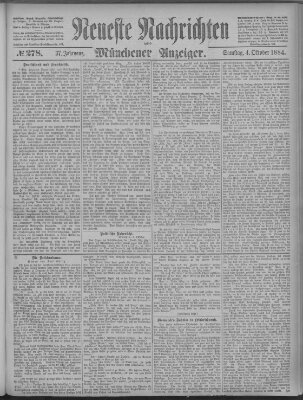 Neueste Nachrichten und Münchener Anzeiger (Münchner neueste Nachrichten) Samstag 4. Oktober 1884