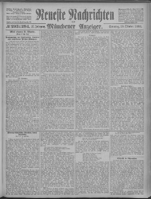 Neueste Nachrichten und Münchener Anzeiger (Münchner neueste Nachrichten) Sonntag 19. Oktober 1884