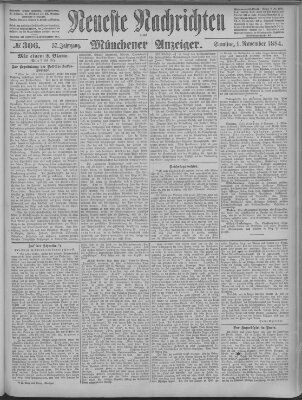 Neueste Nachrichten und Münchener Anzeiger (Münchner neueste Nachrichten) Samstag 1. November 1884